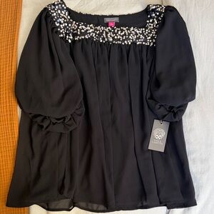 Vince Camuto Black Blouse with Silver Sequins